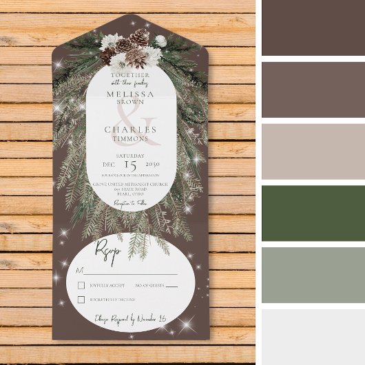 Rustikal Brauner Pine Winter Sparkone All In One Einladung