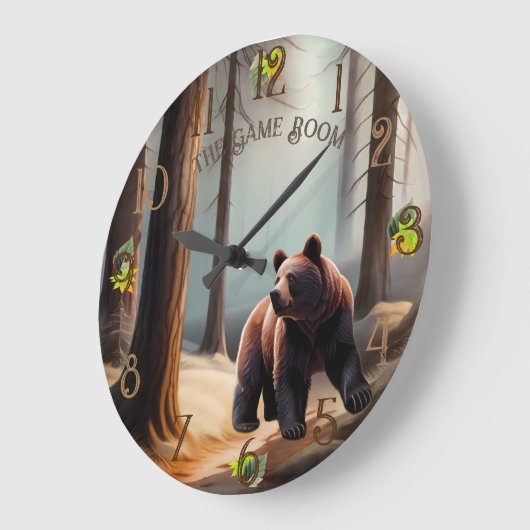 Rustikal Brauner Wasserfarbe Grosser Bär Große Wanduhr (Winkel)