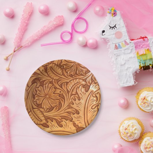 Rustikal-brauner Western aus gefertigtem Leder Pappteller (Party)