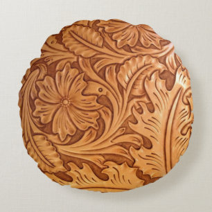 Rustikal-brauner Western aus gefertigtem Leder Rundes Kissen