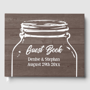Rustikal-braunes Holz Hochzeitsmason Glas Silhouet Gästebuch