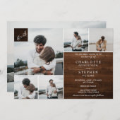 Rustikal-braunes Holz Initialen 6 Fotos Hochzeit Einladung (Vorne/Hinten)