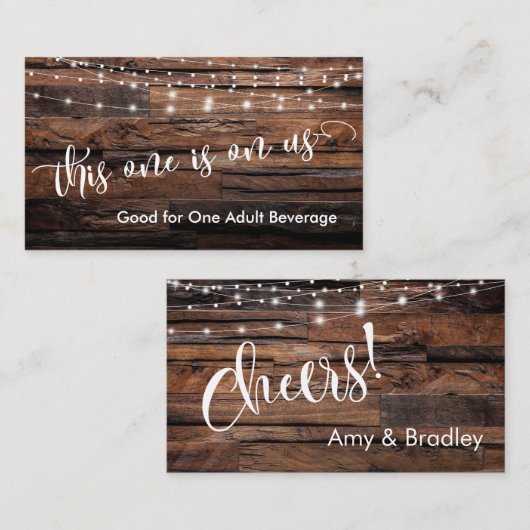 Rustikal braunes Holz & Lights Drink Ticketumschlü Begleitkarte (Vorne/Hinten)