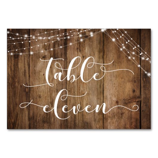 Rustikal-braunes Holz & Lights-Tisch Elefantenkart Tischnummer (Rückseite)