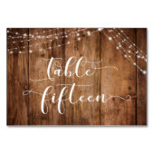 Rustikal-braunes Holz & Lights Tischkarte 15 Tischnummer (Rückseite)