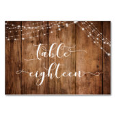 Rustikal-braunes Holz & Lights Tischkarte Achtzehn Tischnummer (Vorderseite)