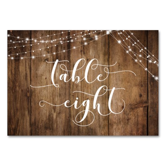Rustikal-braunes Holz und helle Linien, Tafelnacht Tischnummer (Vorderseite)