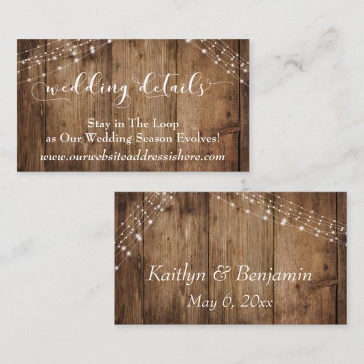 Rustikal-braunes Holz und Lichter für Hochzeiten Begleitkarte (Vorne/Hinten)