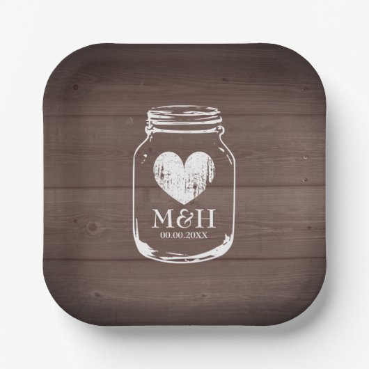 Rustikal-braunes Holzprint Hochzeitsfeier Pappteller (Vorderseite)