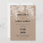 Rustikal-braunes Kraftpapier mit weißer Blumenzang Einladung (Vorderseite)