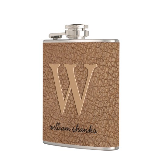 Rustikal braunes Leder schwarz goldfarbener Chongr Flachmann (Links)