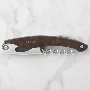 Rustikal-braunes Leder Textur 3 Letter Monogram Kellnermesser