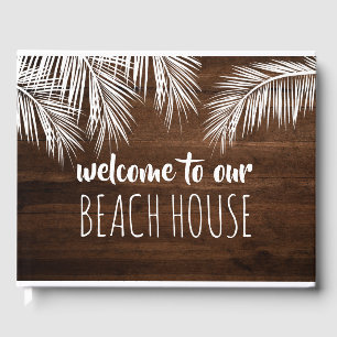 Rustikal-braunes, weißes Strandhaus Typografie Gästebuch