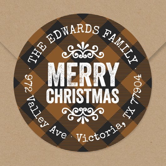 Rustikal Brown Buffalo Karo Rücksendeadresse Runder Aufkleber