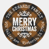 Rustikal Brown Buffalo Karo Rücksendeadresse Runder Aufkleber (Vorderseite)