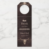 Rustikal Brown Eat Drink Verheirateter Western Bul Flaschenanhänger (Vorderseite)