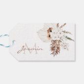 Rustikal Brown Pampas Grass White Orchio Monogramm Geschenkanhänger (Rückseite Horizontal)