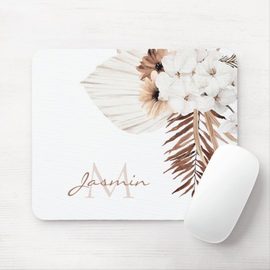 Rustikal Brown Pampas Grass White Orchio Monogramm Mousepad (Mit Mouse)