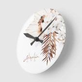 Rustikal Brown Pampas Grass White Orchio Monogramm Runde Wanduhr (Winkel)