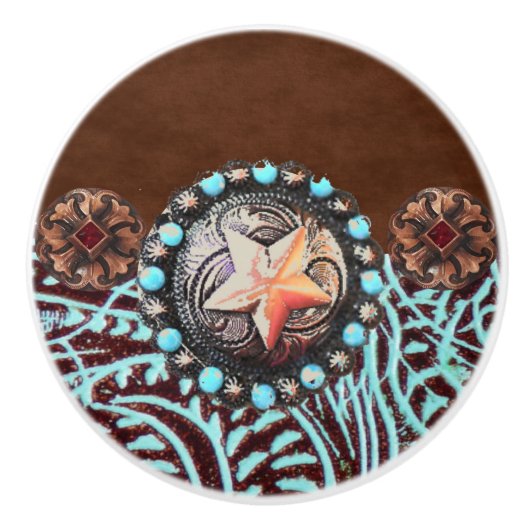 Rustikal Brown Türkis Cowboy Western Country Star Keramikknauf (Vorderseite)