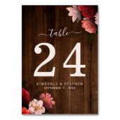 Rustikal Brown Wood Boho Coral Floral Tischnummer (Rückseite)