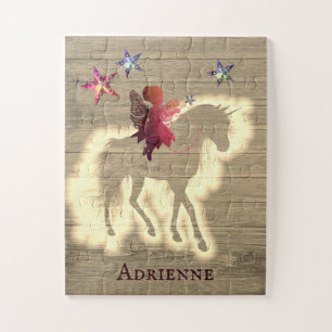 Rustikal Chic Fairy Reiten Einhorn Personalisiert Puzzle