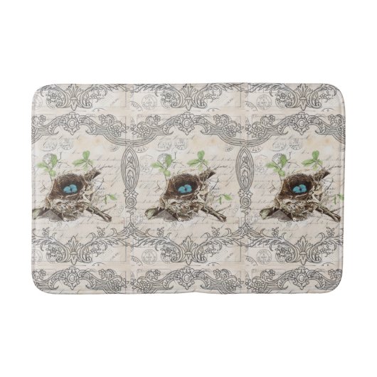 rustikal-chic-französisches botanisches Vogelnest Badematte (Vorderseite)