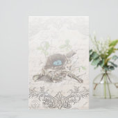 rustikal-chic-französisches botanisches Vogelnest Briefpapier (Stehend Vorderseite)