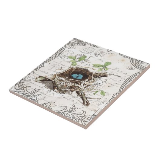 rustikal-chic-französisches botanisches Vogelnest Fliese (Seite)