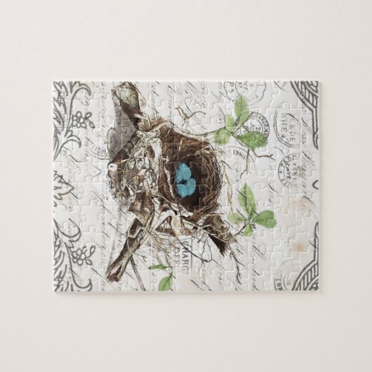 rustikal-chic-französisches botanisches Vogelnest Puzzle (Horizontal)