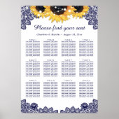 Rustikal Chic Navy Blue Sonnenblumen Sitzplan 12 Poster (Vorne)