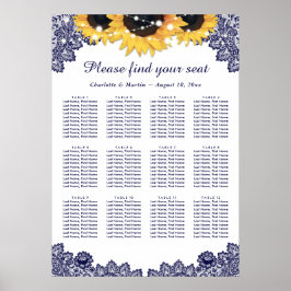 Rustikal Chic Navy Blue Sonnenblumen Sitzplan 12 Poster