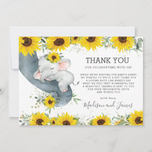 Rustikal Chic Sonnenblume Elephant Baby Shower Gir Dankeskarte