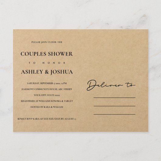 Rustikal Chic Sonnenblumen Kraft Papier Couple Dus Einladungspostkarte (Rückseite)