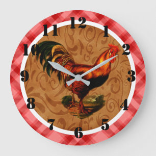 Rustikal Country Rooster Verziert Große Wanduhr