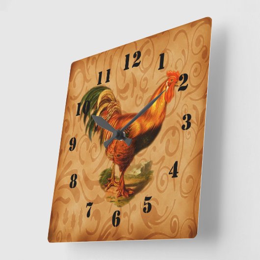 Rustikal Country Rooster Verziert Quadratische Wanduhr (Winkel)