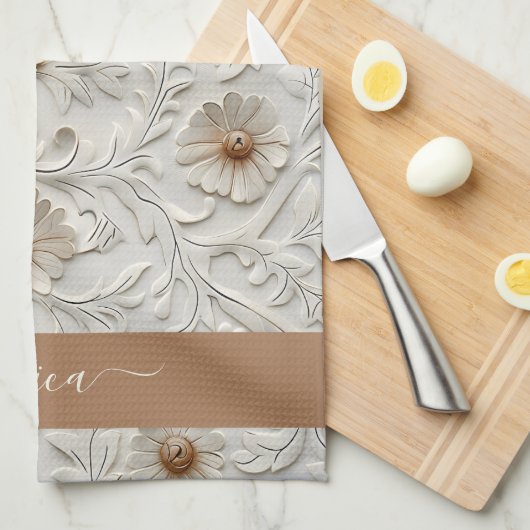 Rustikal-cremebestrichener Lederskriptname Geschirrtuch (Viertel Falte)