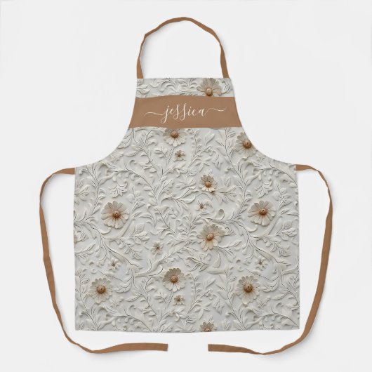 Rustikal-cremebestrichener Lederskriptname Schürze (Vorderseite)