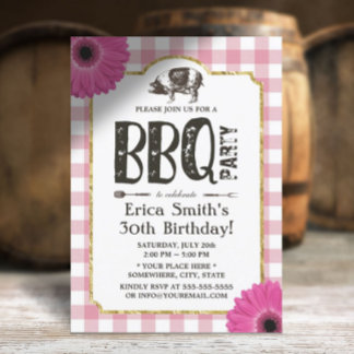 Rustikal Daisy Pig Roast GRILLEN Pink Kariert Gebu Einladung