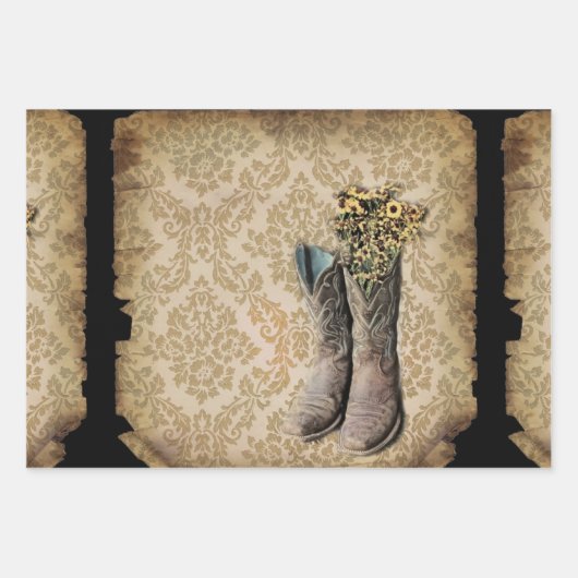 Rustikal-Damast-Western-Cowboystiefel Geschenkpapier Set (Vorderseite 3)