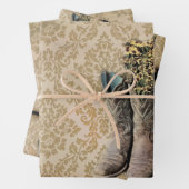 Rustikal-Damast-Western-Cowboystiefel Geschenkpapier Set (Beispiel)