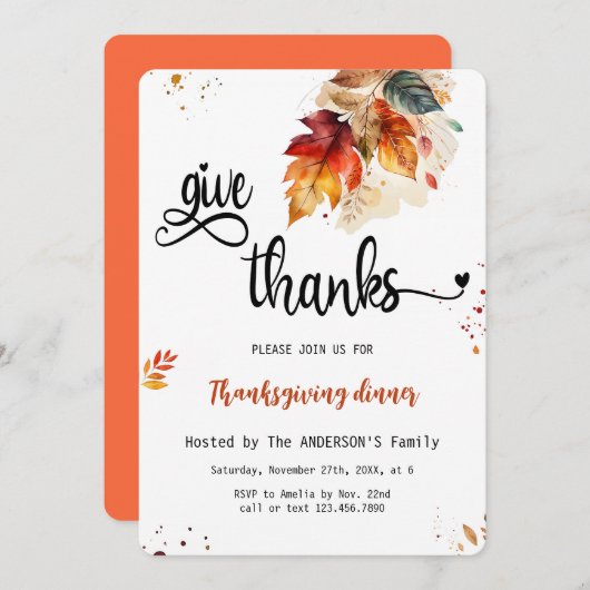 Rustikal Dank Herbst Erntedank Dinner Einladung (Vorne/Hinten)