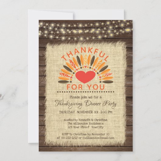 Rustikal DANKFUL FÜR SIE Erntedank Abendessen Einladung (Vorderseite)