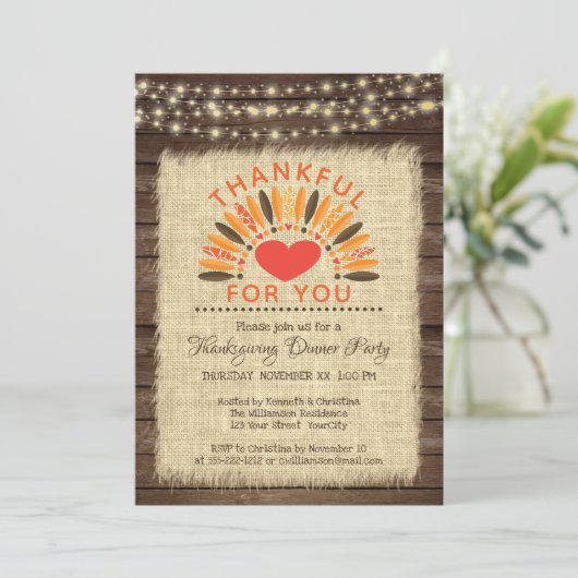 Rustikal DANKFUL FÜR SIE Erntedank Abendessen Einladung (Stehend Vorderseite)