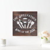 Rustikal "Der Grillvater: Funny GRILLEN Gift Quadratische Wanduhr (Zuhause)