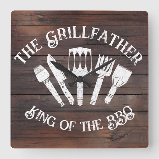 Rustikal "Der Grillvater: Funny GRILLEN Gift Quadratische Wanduhr (Vorderseite)