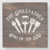 Rustikal "Der Grillvater: Funny GRILLEN Gift Steinuntersetzer (Vorderseite)