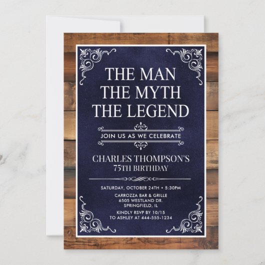Rustikal Der Mann der Mythos der Legende 75. Gebur Einladung (Vorderseite)