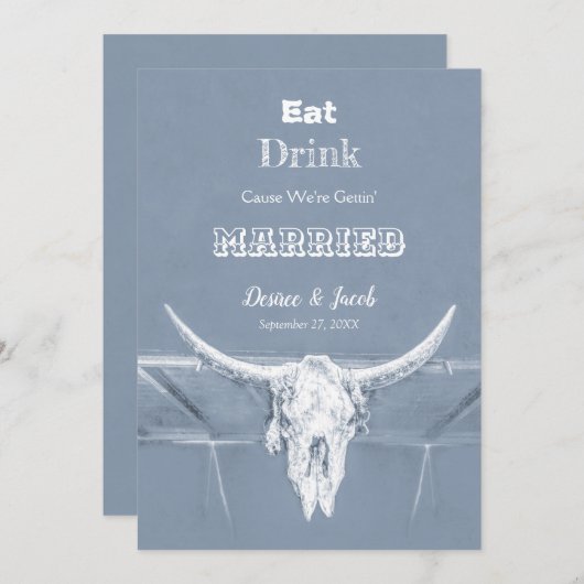 Rustikal duftiger blauer Esser Verheirateter Bulls Ankündigung (Vorne/Hinten)