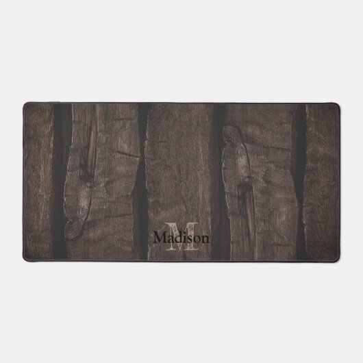 Rustikal dunkelbraunes, graues Holz Monogram Schreibtischunterlage (Vorderseite)